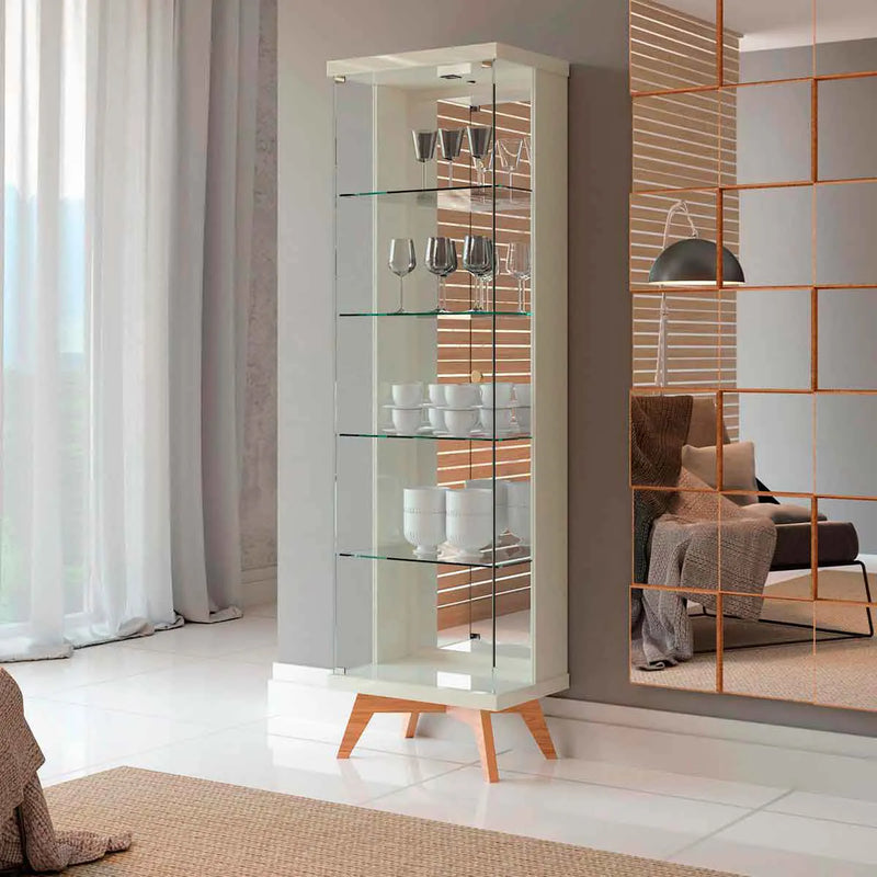 Cristaleira Retrô 53cm com Led Porta em Vidro e 4 Prateleiras 100%MDF